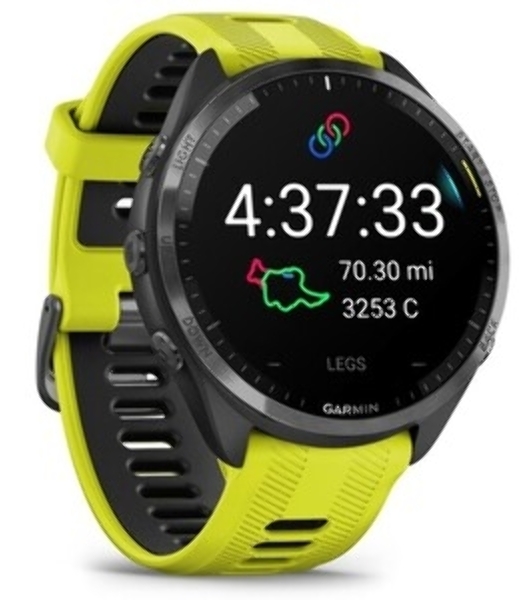 Умные часы Garmin Forerunner 965, 1.4' AMOLED, Wi-Fi, Bluetooth, NFC, GPS, 50м, черный / желто-черный