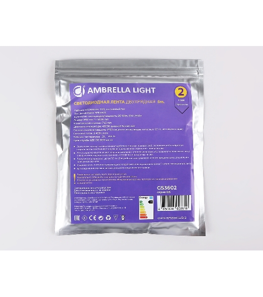 Светодиодная лента Ambrella light GS3602 2835 204Led/ 20W m/ 24V IP20 4500K/ 5000*14*1.2mm (2 конт.)