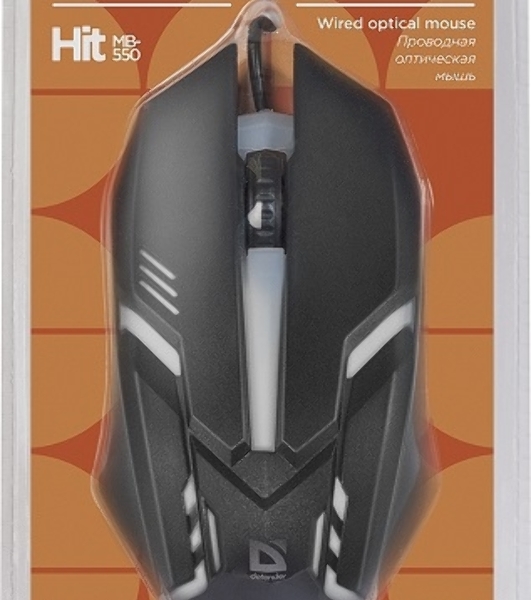 Мышь проводная Defender Hit MB-550 черный, 1600 dpi, USB, кнопки - 4