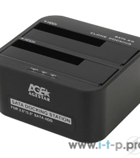 Докстанция 2x2.5'/3.5' SATA HDD/SSD AgeStar 3UBT6-6G, USB 3.0, пластик, черный, UASP, Clone, USB 3.0
