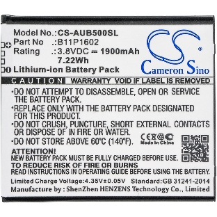 Аккумулятор CameronSino CS-AUB500SL B11P1602 для Asus ZenFone Go 5.03.8V, 1900 mAh, 7.22Wh
