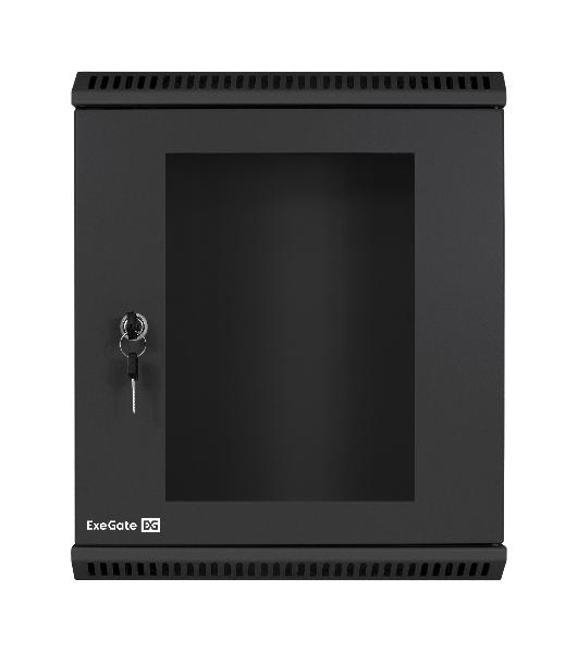 Шкаф телекоммуникационный 10' настенный 9U ExeGate EC-WM-9U.280.G.BLACK (10”, 9U, 350x280x420mm (ШхГхВ), передняя дверь закаленное стекло, пыле- и влагозащита IP23, черный RAL 9004)