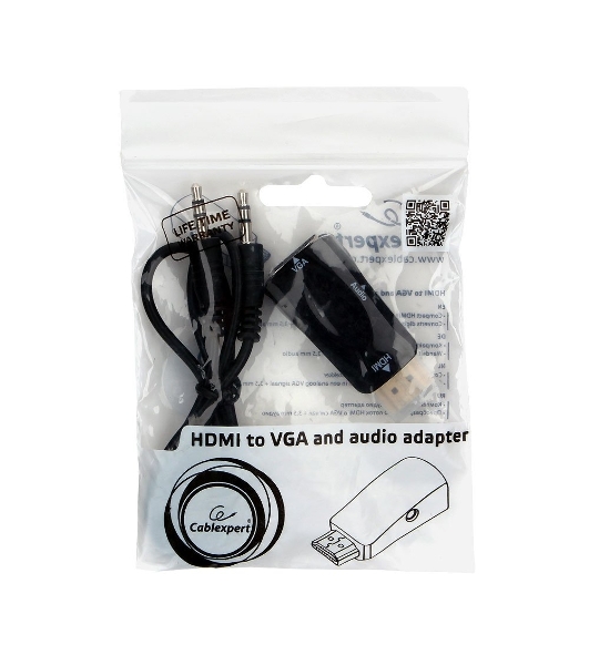 Переходник HDMI-VGA Cablexpert A-HDMI-VGA-02, 19M/15F, Jack3.5 аудиовыход