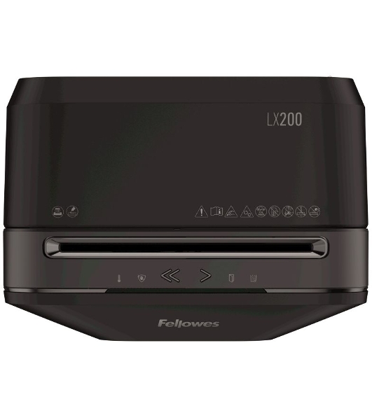 Шредер Fellowes PowerShred LX200 черный (секр.P-4)/перекрестный/12лист./22лтр./скрепки/скобы/пл.карты