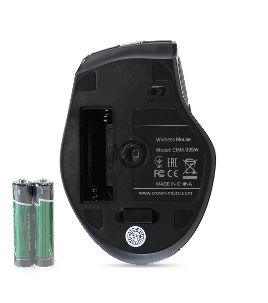 Мышь беспроводная Crown CMM-935W черный, 1600 dpi, радиоканал, USB, кнопки - 6