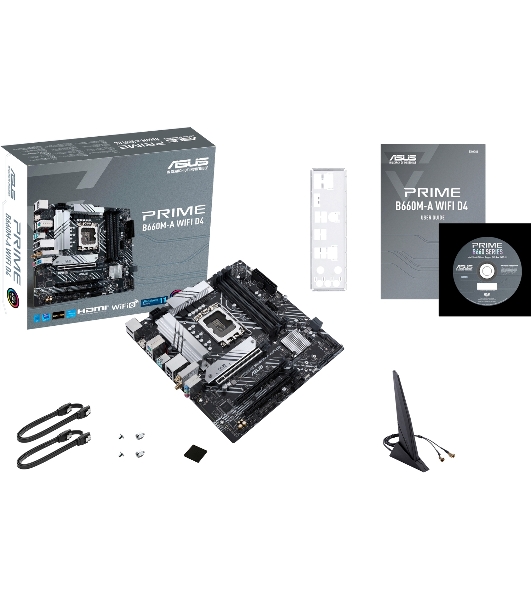 Материнская плата ASUS PRIME B660M-A WIFI D4, Socket LGA 1700, Intel B660, 4xDDR4, 4xSATA, 2xM.2, 1xPCIe 4.0 x16, 1xPCIe 3.0 x16, 1xDP, 2xHDMI, 1x 1Gb LAN, 2xUSB-A 3.2 Gen 2, 4xUSB-A 2.0, 3x3.5 мм, 7.1, mATX