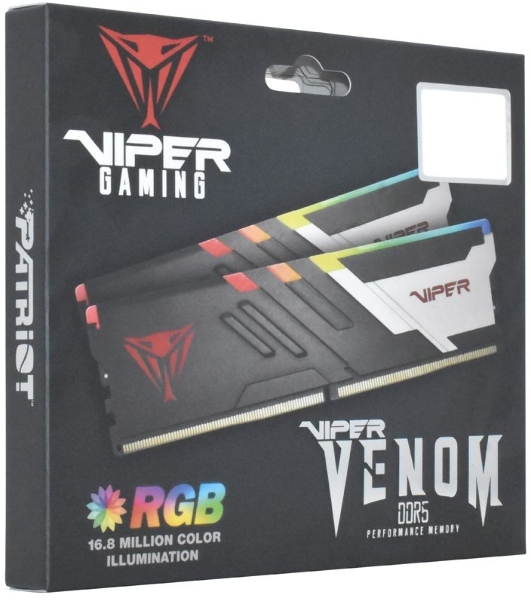 Оперативная память Patriot Viper Venom, DDR5, 32Gb (2x16Gb), 6400MHz, CL32, DIMM, с радиаторами, RGb, черный