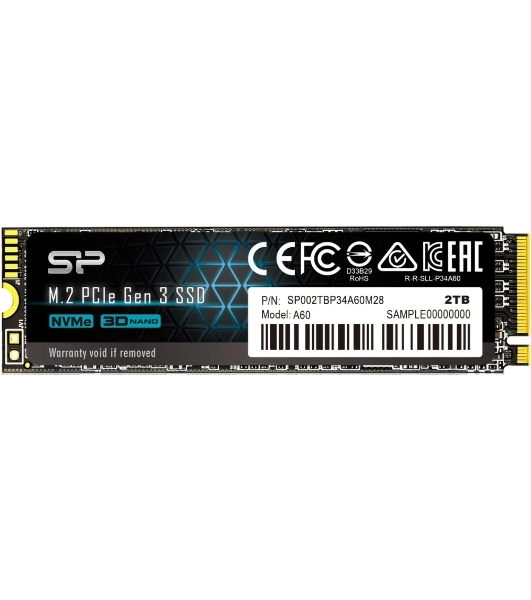 Накопитель SSD Silicon Power P34A60, 2Tb, PCIe 3.0 x4, M.2 2280, NVMe, R/W 2200/1600