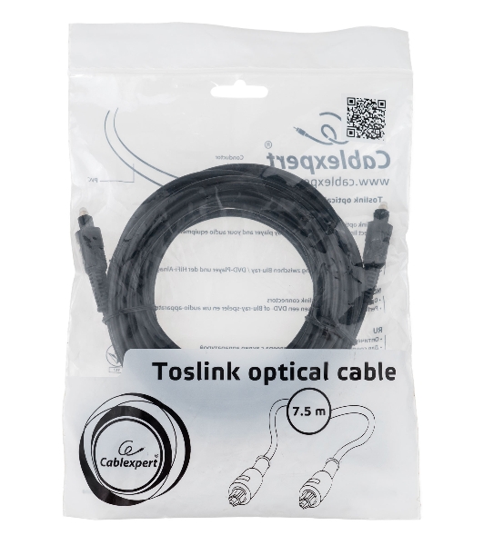 Кабель оптический Cablexpert CC-OPT-7.5M-N, Toslink 2xODT M/M, 7.5м, черный, пакет