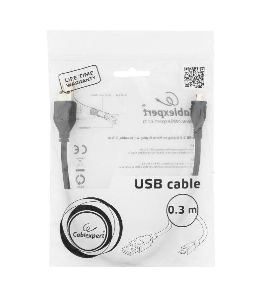 Кабель USB 2.0 Pro Gembird/Cablexpert AM/microBM 5P, 0.3м, экран, черный, пакет