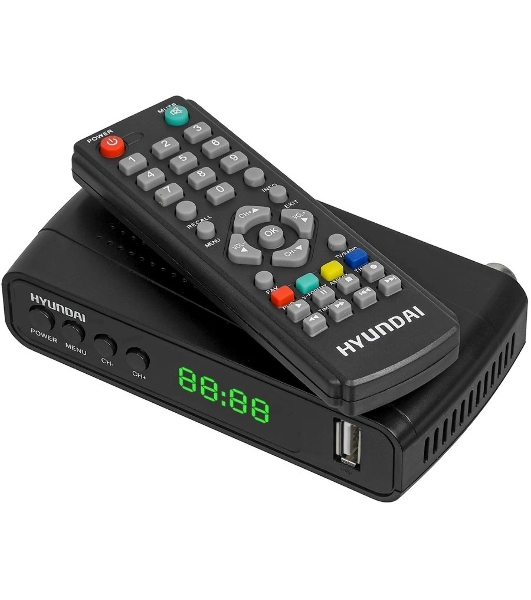 Приставка для цифрового ТВ Hyundai H-DVB520 черный + WiFi-адаптер, DVB-T2, DVB-T, DVB-C, HDMI, USB 2.0 х2
