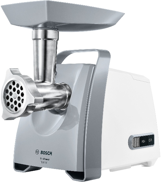 Мясорубка электрическая Bosch MFW 66020 белый/серый, 1800 Вт, 3.0 кг/мин, реверс, защита от перегрузки, насадки - 5