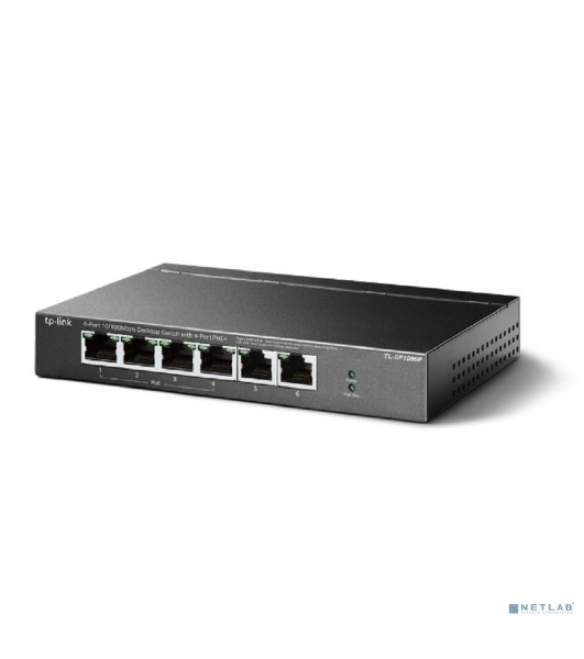 Коммутатор TP-Link 4-port 10/100Mbps Unmanaged PoE+ Switch with 2 10/100Mbps uplink ports, meta case, desktop mount, 4 802.3af/at compliant PoE+ port, 2 10/100Mbps uplink ports, DIP switches for Extend mode, Isolation mode and Priority mode, up to 250m PoE power supply
