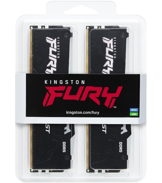 Оперативная память Kingston Fury Beast, DDR5, 32GB (2x16GB), 5200MHz, CL40, DIMM, с радиаторами, RGB, черный