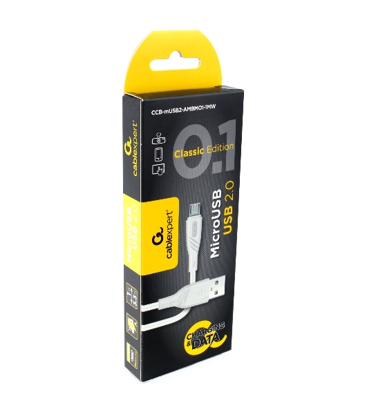 Кабель USB2.0 Cablexpert CCB-mUSB2-AMBMO1-1MW, AM/microB, издание Classic 0.1, длина 1м, белый, блистер