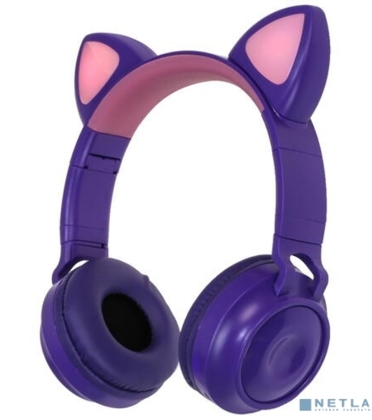 Беспроводные/проводные наушники QUMO Party Cat BT 0026 фиолетовый, накладные, Bluetooth + проводной, кошачьи ушки, до 7 ч