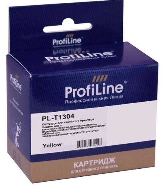 Картридж струйный ProfiLine PL-T1304 для принтеров Epson Stylus SX525WD/SX535WD/SX620/Office B42WD/BX525/BX535/BX625FWD/BX635FWD/BX925/BX935/WorkForce 525/630/3010/3520DWF/3530/3540/7015/7515/7525 с чернилами Yellow 10,1 мл