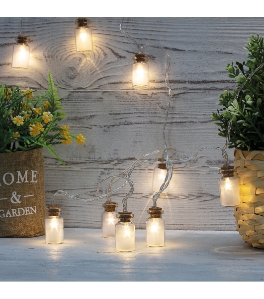 Гирлянда светодиодная Neon-night 'Баночки' 1.5 м, 10 LED, прозрачный ПВХ, цвет свечения теплый белый, 2 х АА (батарейки не в комплекте)