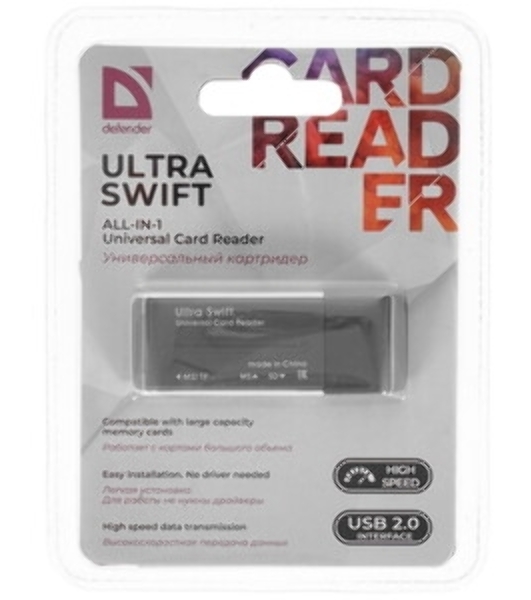 Универсальный картридер Defender Ultra Swift USB 2.0, 4 слота