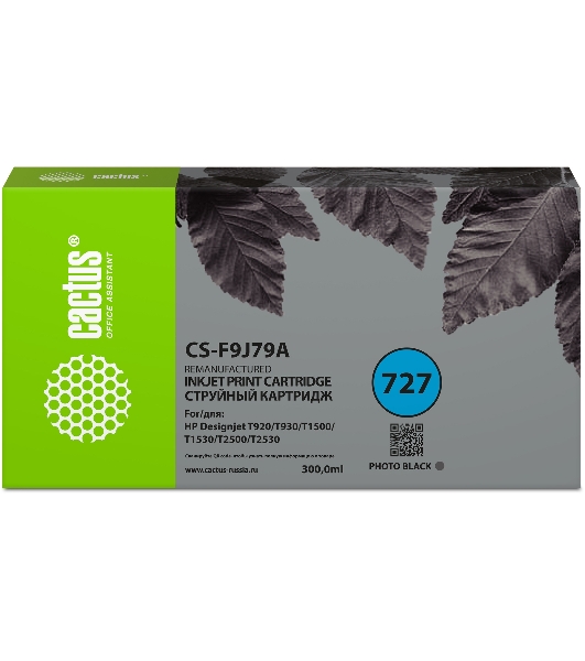 Картридж струйный Cactus CS-F9J79A 727 фото черный (300 мл) для HP DJ T920/T930/T1500/T1530/T2500/T2530