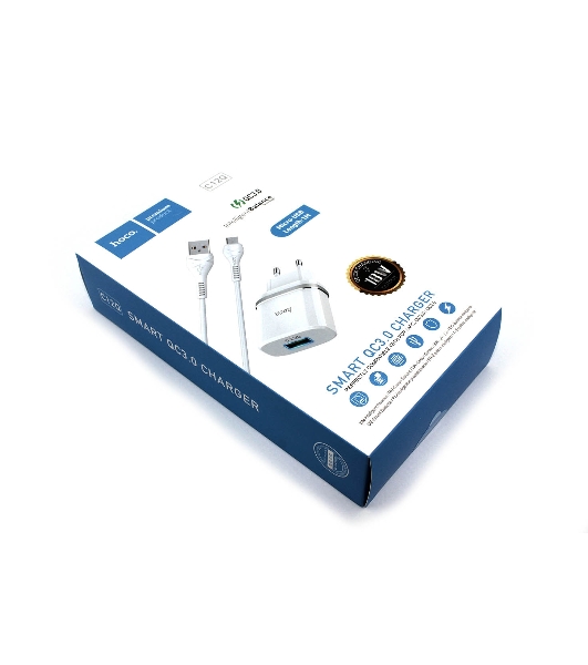 Блок питания (сетевой адаптер) HOCO С12Q Smart QC3.0, кабель Micro USB, USB, 5V, 3.0A, белый