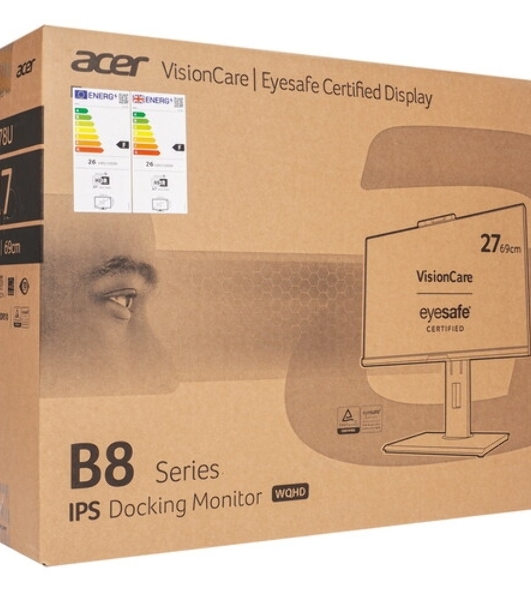 Монитор 27' Acer B278UGbemiqprcuzx IPS 2560x1440, 120 Гц, 4 мс, 16:9, 350 кд/м², HDMI 2.0, DP 1.2, DP out, USB-C (100 Вт), RJ-45, 3.5 Jack, USB Hub (3x USB 3.2), FreeSync, HDR10, динамики (2x2 Вт), веб-камера (5 Мп, IR, микрофон), черный