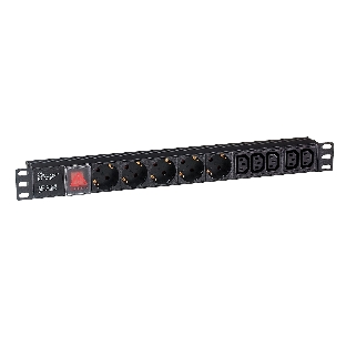 Блок розеток горизонтальный ExeGate ServerPro PDU-19H008 Al-5C135S-C14-SW, 19', 1U, Алюминий, 5 IEC 320 C13, 5 Schuko, С14, выкл. с подсветкой, черный