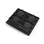 Газовая варочная панель Evelux HEG 615 BG Hi-Tech, 60 см, 4 конфорки, чугунные решетки, газ-контроль, электроподжиг, механическое управление, поверхность из закаленного стекла, черный, фото 1