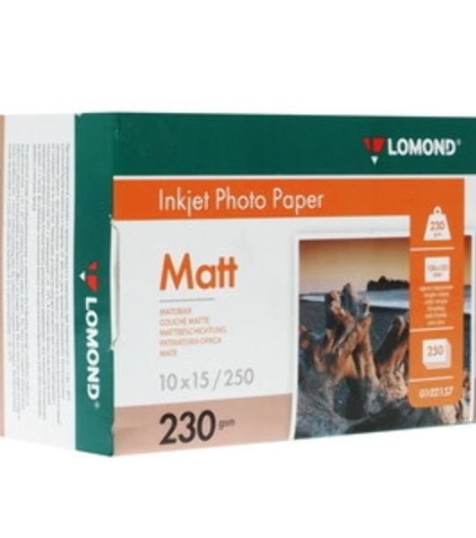 Фотобумага Lomond односторонняя матовая, 230г/м2 A6 (10X15)230г/50л. для струйной печати