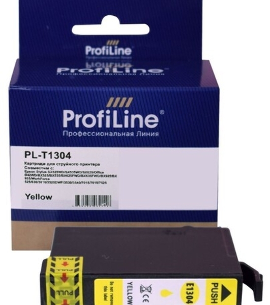 Картридж струйный ProfiLine PL-T1304 для принтеров Epson Stylus SX525WD/SX535WD/SX620/Office B42WD/BX525/BX535/BX625FWD/BX635FWD/BX925/BX935/WorkForce 525/630/3010/3520DWF/3530/3540/7015/7515/7525 с чернилами Yellow 10,1 мл