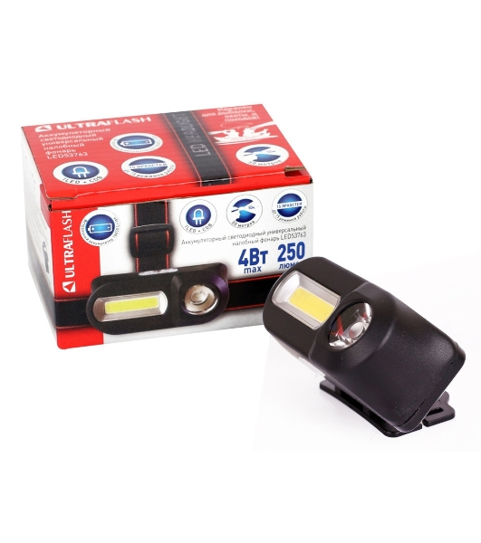 Фонарь велосипедный Ultraflash LED53763 черный 4Вт лам.:светодиодный встроенный аккумулятор (14504)