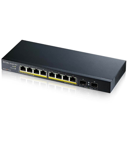 Коммутатор PoE+ Zyxel GS1100-10HP, 8xGE PoE+, 2xSFP, настольный, бесшумный, бюджет PoE 130 Вт