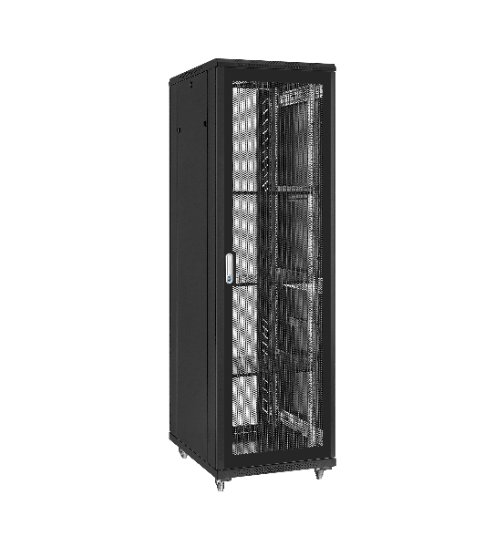 Шкаф телекоммуникационный 19' напольный 42U ExeGate EC-FS-42U.600.800.G.V.BLACK (19”, 42U, 600x800x2054mm (ШхГхВ), передняя дверь закаленное стекло, задняя перфорированная дверь, съемные боковые панели, пыле- и влагозащита IP20, встроенный вентиляционный модуль, 1 полка в комплекте, черный RAL 9004, 3 коробки)