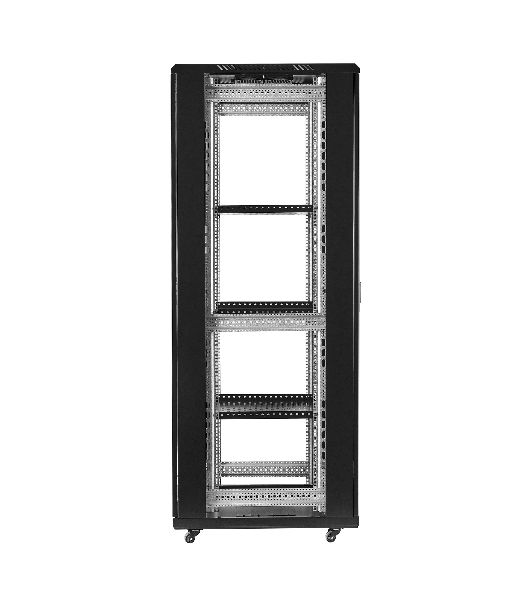 Шкаф телекоммуникационный 19' напольный 42U ExeGate EC-FS-42U.600.800.G.V.BLACK (19”, 42U, 600x800x2054mm (ШхГхВ), передняя дверь закаленное стекло, задняя перфорированная дверь, съемные боковые панели, пыле- и влагозащита IP20, встроенный вентиляционный модуль, 1 полка в комплекте, черный RAL 9004, 3 коробки)