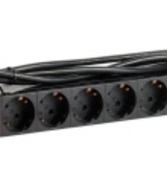 Блок розеток ITK PDU 7 розеток DIN49440 (нем. cтанд.) с LED выключателем, 1U, шнур 2м вилка DIN49441 (нем. станд.), профиль из ПВХ, черный