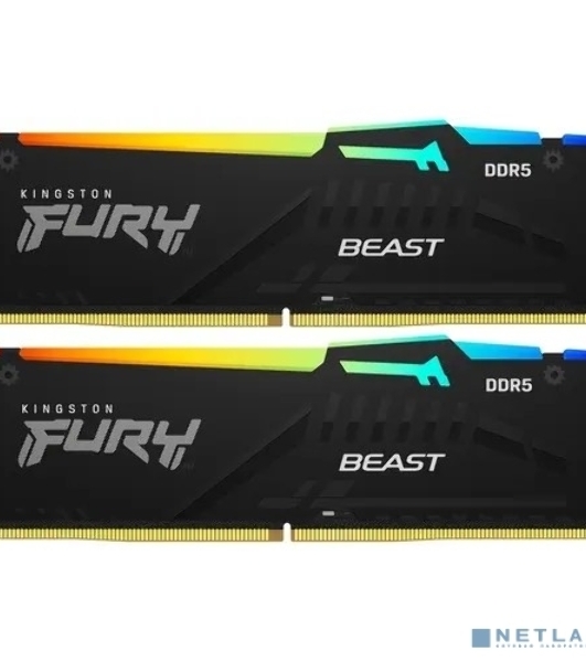 Оперативная память Kingston Fury Beast, DDR5, 32Gb (2x16Gb), 5600MHz, CL40, DIMM, с радиаторами, RGB, черный