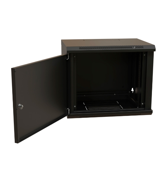 Шкаф коммутационный WRline (WR-TW-1245-SR-RAL9004) настенный 12U 600x450 мм пер. дв. металл 2 бок. пан. 60 кг черный 370 мм 650 мм IP20 сталь