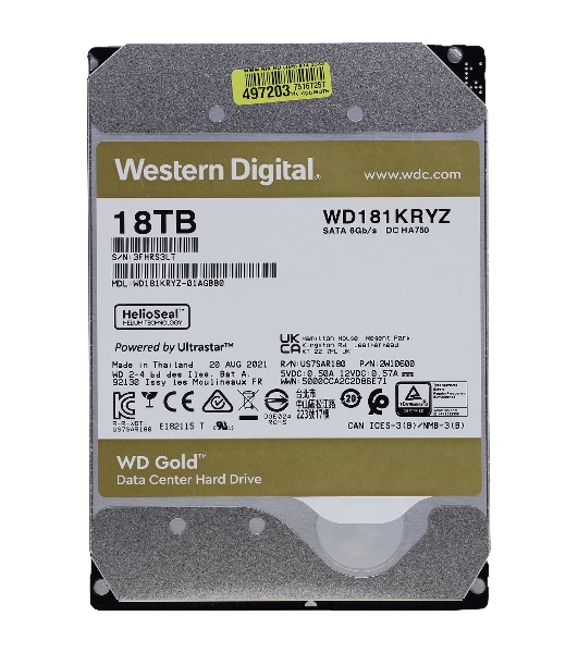 Жесткий диск Western Digital SATA 18Tb 7200RPM 6Gb/S 512MB GOLD WD181KRYZ
