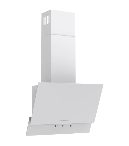 Наклонная вытяжка Kuppersberg F 603 W, 60 см, High-Tech, таймер, макс. производительность 850 м3/ч, 3 скорости, обратный клапан, сенсорное управление, дисплей, LED освещение, уровень шума 53 дБ, белый