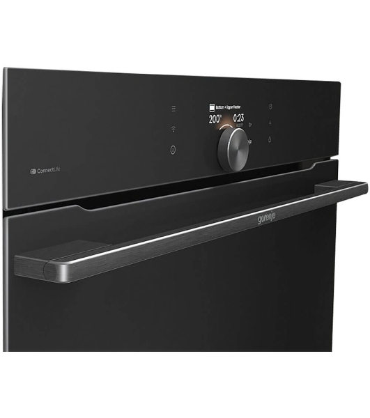 Встраиваемая электрическая духовка Gorenje BP6138B, объем 77 л, макс. температура 320 градусов, сенсорное/поворотное управление, Wi-Fi, пиролитическая очистка, телескопические направляющие на одном уровне, термощуп, AirFry, автоматические программы, динамическая система охлаждения, многоуровневое приготовление, PerfectGrill, энергоэффективность А+, черный