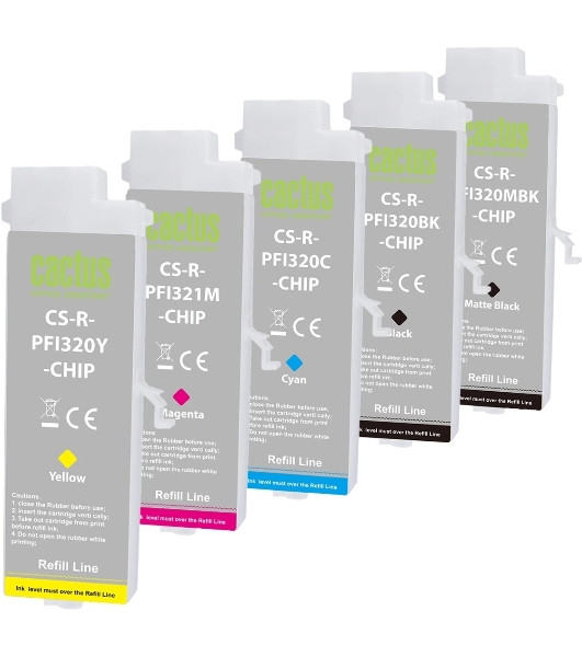 Картридж перезаправляемый струйный Cactus CS-R-PFI321SET-CHIP набор 5шт.упак. для Canon imagePROGRAF TM-250/255/350/355 с чипом