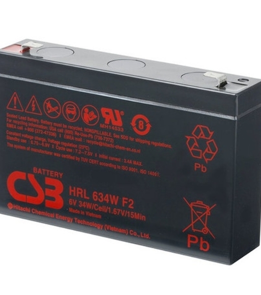 Аккумулятор 6V 9Ah CSB HRL634W (HRL634WF2FR) клеммы F2, огнеупорные