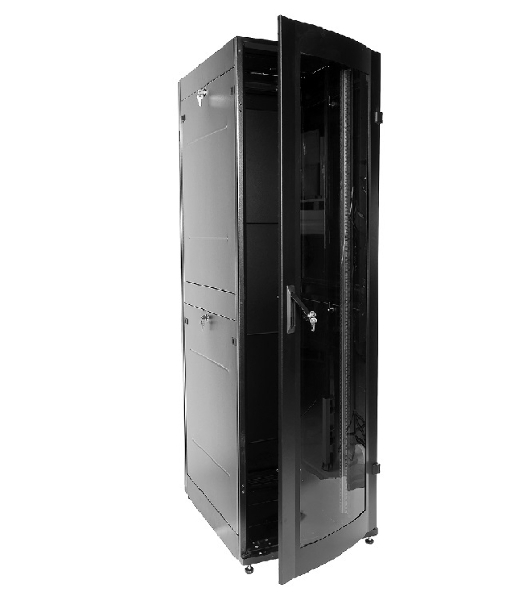 Шкаф телекоммуникационный напольный 42U (600x1000) дверь стекло (3 места), черный