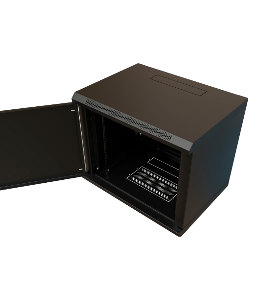 Шкаф коммутационный WRline (WR-TW-1245-SR-RAL9004) настенный 12U 600x450 мм пер. дв. металл 2 бок. пан. 60 кг черный 370 мм 650 мм IP20 сталь