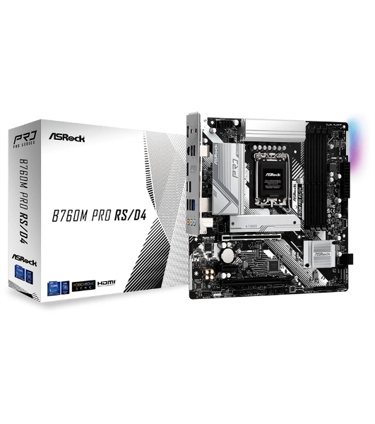 Материнская плата ASRock B760M Pro RS, Micro-ATX, LGA 1700, Intel B760, 4xDDR5, 4xSATA, 3xM.2, 1xPCI-E 5.0 x16, 1xPCI-E 3.0 x4, 1xHDMI, 1xDP, 1x 2.5Gb LAN, 3xUSB 3.2 Gen 1, 2xUSB 2.0, 3x3.5 мм, 7.1, ATX