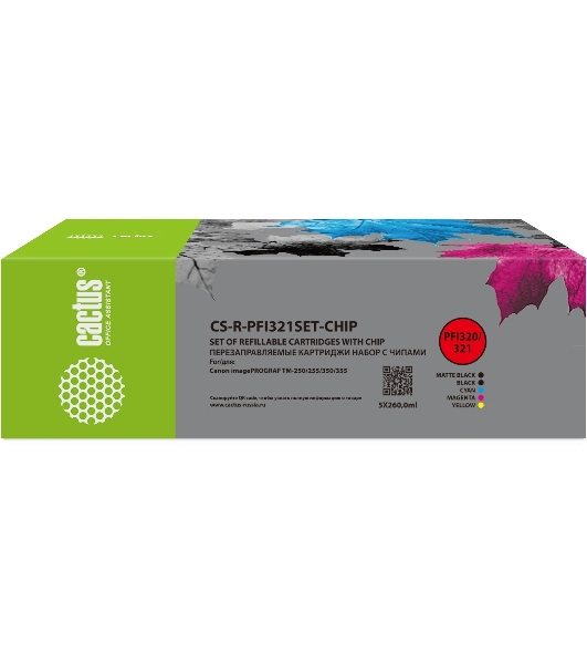 Картридж перезаправляемый струйный Cactus CS-R-PFI321SET-CHIP набор 5шт.упак. для Canon imagePROGRAF TM-250/255/350/355 с чипом