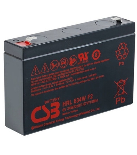 Аккумулятор 6V 9Ah CSB HRL634W (HRL634WF2FR) клеммы F2, огнеупорные