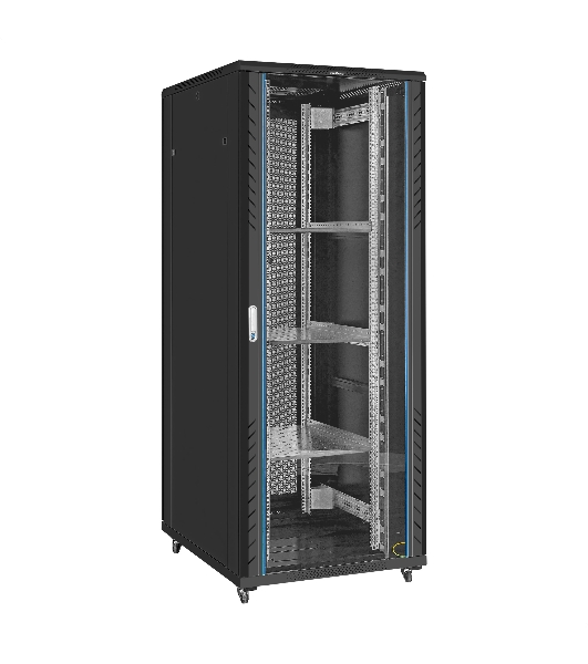 Шкаф телекоммуникационный 19' напольный 42U ExeGate EC-FS-42U.800.1000.G.V.BLACK (19”, 42U, 800x1000x2054mm (ШхГхВ), передняя дверь закаленное стекло, задняя двойная перфорированная дверь, съемные боковые панели, пыле- и влагозащита IP20, встроенный вентиляционный модуль, 1 полка в комплекте, черный RAL 9004, 3 коробки)