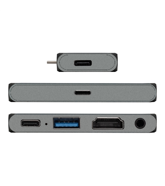 USB-концентратор 5-в-1 ExeGate DUB-31C/PD/HA (кабель-адаптер USB Type-C --> 1xUSB3.0 + Type-C DATA (480Mb/s) + PD 100W + HDMI 4K@30Hz + Audio, Plug&Play, подходит для iPad Pro и мобильных телефонов, серый)