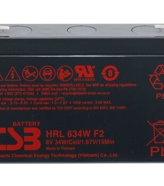 Аккумулятор 6V 9Ah CSB HRL634W (HRL634WF2FR) клеммы F2, огнеупорные